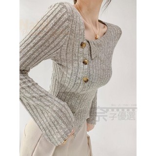 點點花紗磨毛長袖針織上衣-多色入 歐美緊身不規則斜襟單排扣韓版針織小外套