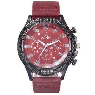 男款皮帶裝飾圓形大表盤石英手錶