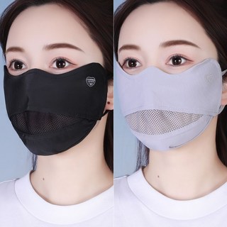 透氣冰絲立體防曬口罩，護眼角臉罩，抗UV遮陽麵罩, 透氣中網防曬口罩【黑色+淺灰】