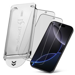 다이아큐브 아이폰16프로 9H 강화유리 초간단 원터치 먼지완벽제거 셀프 부착 키트 (저지문/풀커버/케이스 호환) 액정보호필름 2P, 2개