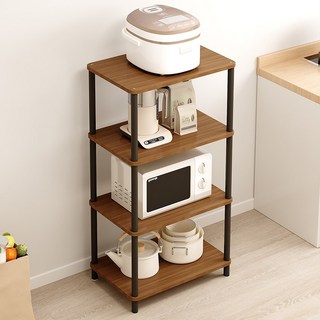 위즈룸 다용도 조립식 전자레인지 선반, 4단, 월넛