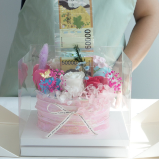 아바노 돈케이크 용돈케이크 환갑 칠순 시들지 않는 프리저브드 플라워 비누꽃, 혼합, 1개