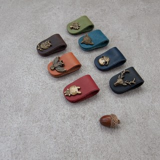 Be Two 線材收納捲線器 頭層牛皮皮革禮物, 1個, 小樹抹茶綠牛皮 ×1,飛翔貓頭鷹棕色牛皮 ×1