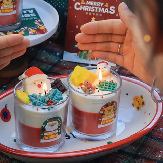 聖誕節香薰蠟燭 聖誕老人雪人薑餅人造型香氛蠟燭 節慶裝飾 聖誕禮物, 1個, 小茶蠟-小樹,白桃烏龍