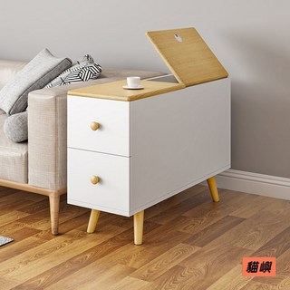 貓嶼 邊幾沙發邊櫃 輕奢臥室茶水櫃 超窄客廳簡約櫃 可移動邊角幾, 黑胡桃色,【加高款】長70寬20高59