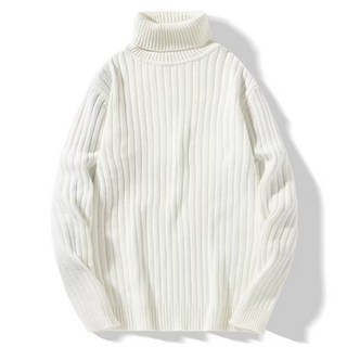 日系復古寬鬆情侶高領針織衫 純色麻花毛衣 修身打底毛線衣