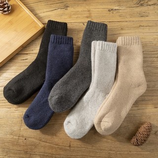 秋冬加厚純色男女長筒羊毛襪 加絨保暖中筒休閒情侶毛圈襪