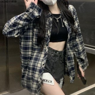 法式格子長袖襯衫 早秋新款韓系開衫襯衣外套