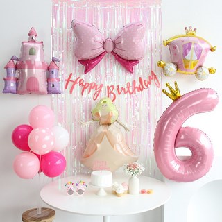이벤트홀릭 공주 풍선 생일파티용품세트 핑크 성 캐슬 마차, 1개, 숫자풍선 6