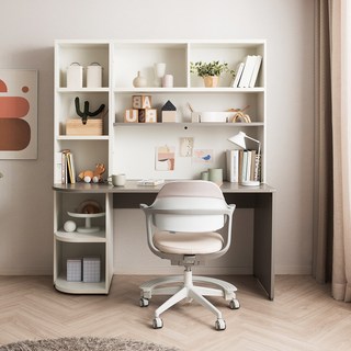 프레일 1500 전면책상 우형, 전면책상 우형 (화이트상판/화이트책장)