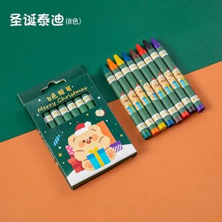 熱賣款 卡通聖誕蠟筆 聖誕節小禮物 兒童不髒手油畫棒 8色12色繪畫塗鴉文具, 1個, 聖誕泰迪（8色）
