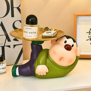 可愛胖虎手辦擺件，玄關客廳桌面收納裝飾品，潮流卡通玩偶落地擺件, 1個, 胖虎收納擺件