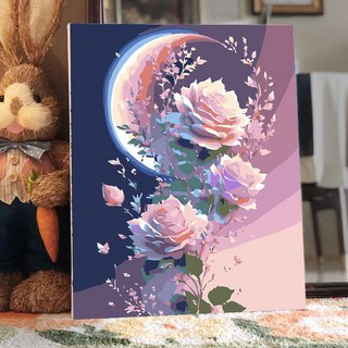 新款油彩數字油畫 40x50cm 填色山水畫 DIY數字畫, W951,畫板【環保顏料+畫筆+掛牆配件】;, 1個