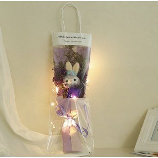 畢業禮物 星黛露花束 教師節禮物 情人節禮物 畢業娃娃 乾燥花束 迷你花束批發, 雙色紙紫玫瑰+禮物袋, 1個