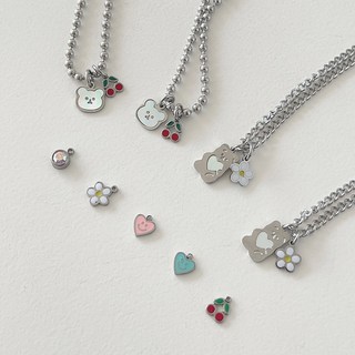 오늘출발 [KC인증/각인무료] 써지컬스틸 자개곰 미아방지 목걸이 팔찌, 자개하트곰, 탄생석(1~12월), 면체인 목걸이 (38+3cm), 1개