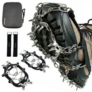 미스피버 겨울 등산 아이젠 24p 미끄럼방지 휴대용 체인 아이젠 [하드케이스 포함], 블랙