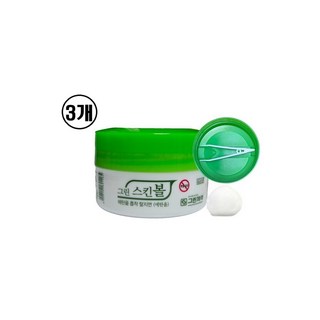 그린제약 그린스킨볼 47g x 3개 에탄올 스왑 탈지면 알콜솜 원형 소독솜 코튼볼타입 집게, 1개입
