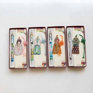 한국전통문양 책갈피 볼펜 4종 세트 기념품, 옵션04. 남녀한복, 1세트