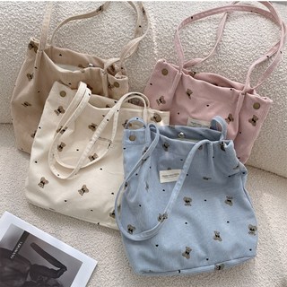 후암마켓 곰돌이 골지 코듀로이 숄더백 데일리 에코백 가방