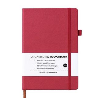 오가니코 A5 하드커버 스크랩 만년 다이어리, 체리, 1세트