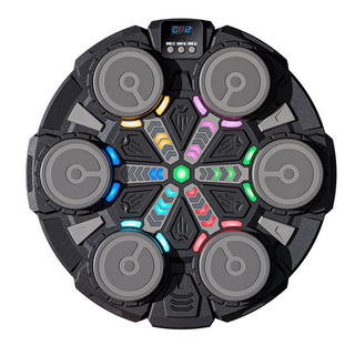 新升級六靶拳擊器 拳擊機 拳擊機訓練器 拳擊牆靶 健身拳擊 智能互聯 隨音樂節奏擊打 音樂拳擊, 黑色+送兒童手套, 黑色+送兒童手套