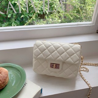 樂優精選 小香風菱格包 鍊條包 小包包 小方包 包包女 肩背包 鏈帶包 腋下包 斜背包 側背包, 白色