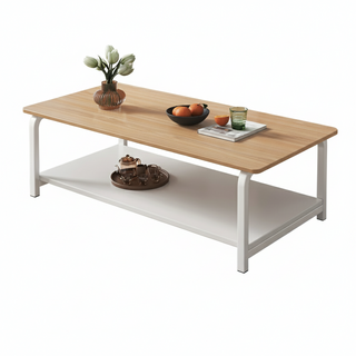 好的家居 簡約木質茶几 雙層收納客廳桌 經典款矮桌, 木紋+白,120公分