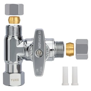 황동 앵글 스톱 애드어티 밸브 3/8 x 1/4 압축 티 냉장고용 급수 어댑터 제빙기 역삼투압 RO 필터 시스템 3방향 다이버터 라인 스플리터, 2 3/8x3/8x 3/8 Compression Tee