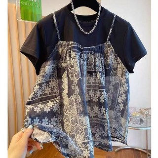 COSYEVNO 여성 반팔 티셔츠 루즈핏 레이어드 나시 오버핏 빅사이즈 상의