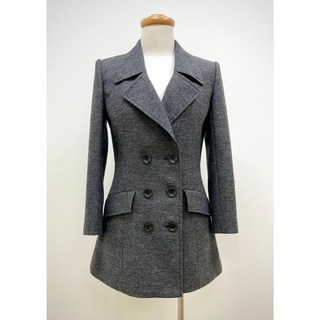 女裝全裡翻領雙排釦蓋式口袋外套(黑灰人字紋樣衣)，經典人字紋，時尚有型