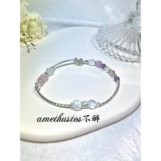 不醉 初見藍月光菫青石紫水晶白水晶紫鋰輝天然水晶手鍊/開運招財/生命靈數, 1個, 14-15公分