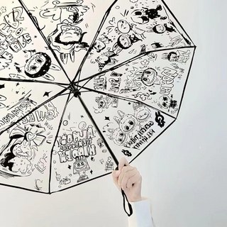 Plsingmova 자동 방풍 여행 몬스터 우산 어린이 청소년 성인용 투명 접이식 만화 휴대용 컴팩트 우산
