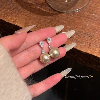 韓系精緻水滴閃鋯珍珠耳釘女，輕奢高級感耳環，氣質耳環，獨特漂亮耳飾
