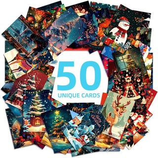 嗨購 50張耶誕節主題派對雪人卡片 兒童禮物祝福賀卡明信片裝飾, 1個