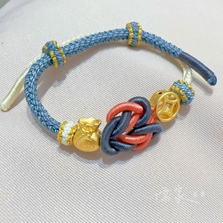 儒家寶寶 純金9999 彌月金飾 黃金手繩, 1個, 福袋+古錢 童趣撞色 0.10錢