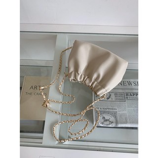 MDMS 小廢包 鍊條包 水餃包 質感純色小包 小眾抓皺雲朵側背包, 米杏