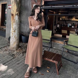 連衣裙春秋季新款純欲風連帽長袖下墜感減齡收腰顯瘦中長款裙子女, 卡其色連衣裙,XXS 30內
