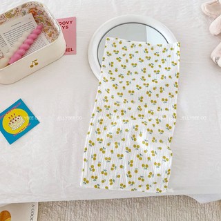 ins純棉紗大學生毛巾兒童紗布洗澡巾長方巾寶寶拍嗝巾枕巾擦汗巾doly, 1個, 綠黃櫻桃 25*50四層長毛巾