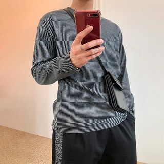 MYQ男裝長袖T恤韓版潮流條紋寬鬆體恤ins日系復古個性打底衫潮