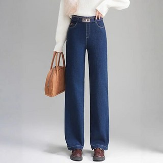 여자일자청바지 기모 도톰 하이웨스트 청바지 일자 와이드 가을 겨울 면바지 핏 폭발 ible4