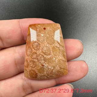 珊瑚玉 又稱 菊花石 吊墜 D72 全透光。 尺寸：37.2*29.6*7.3mm(長*寬*厚)