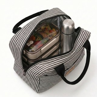 보네아 데일리 스트라이프 보온보냉 도시락백, 블랙스트라이프, 1개