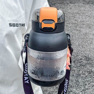 晴子出貨 1.5l 水瓶帶吸管塑料杯 Tritan 瓶 BPA 免費運動便攜式攜帶水壺學生戶外水杯, 黑色1000ml, 1個