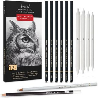 비브랜드 목탄 드로잉 세트 흑백연필 지우개 찰필 스케치 명암 미술용, 검정