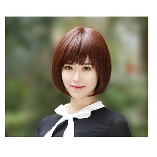 不然飾 女生全真髮短假髮 波波頭逼真頭皮 少女髮型 整頂式設計, 深棕色, 1個