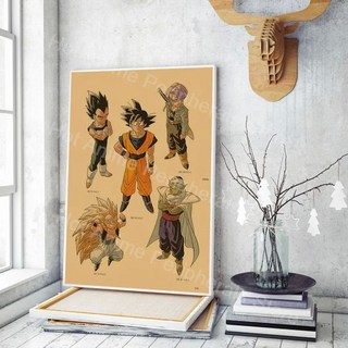 드래곤볼 피규어 빈티지 포스터 주변 애니메이션 피규어 베지타 손오공 그림 아트 캔버스 페인팅 침실 벽화 장식 선물, Vintage 3, 30X45cm Unframed, 1개