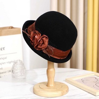 중년여성 버킷햇 가을겨울 울모직 공연용 꽃레이스 여성 벙거지