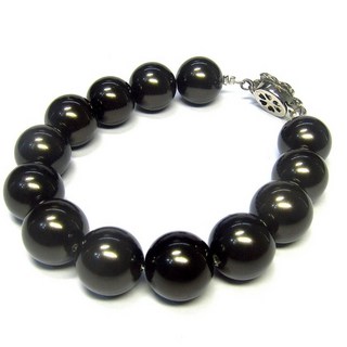 小樂珠寶 大顆黑珠 3A 南洋深海貝珍珠手串 手珠 手鍊 (12mm 正圓珍珠)