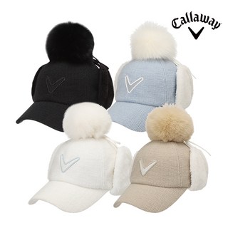 캘러웨이 2025 트위드 폼 여성용 이어워머 볼캡 겨울 골프모자, 블랙