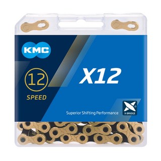 KMC【X12 黑/金】公司貨 12速 鏈條 附快扣 12 SPEED 126目 盒裝 桂盟 金/黑【2230640】, 1個